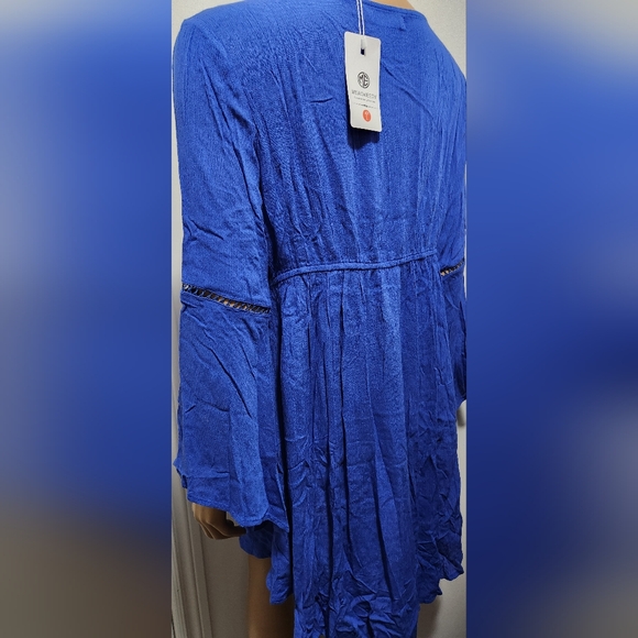 Merokeety Royal Blue Long Flare Sleeves Boho Dress Size L - Picture 3 of 14